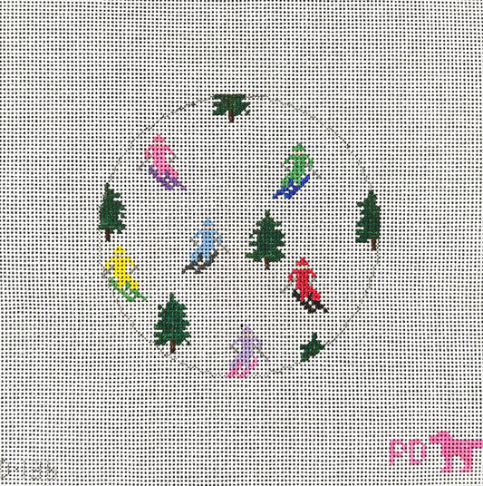 Skier Round Needlepoint Canvas