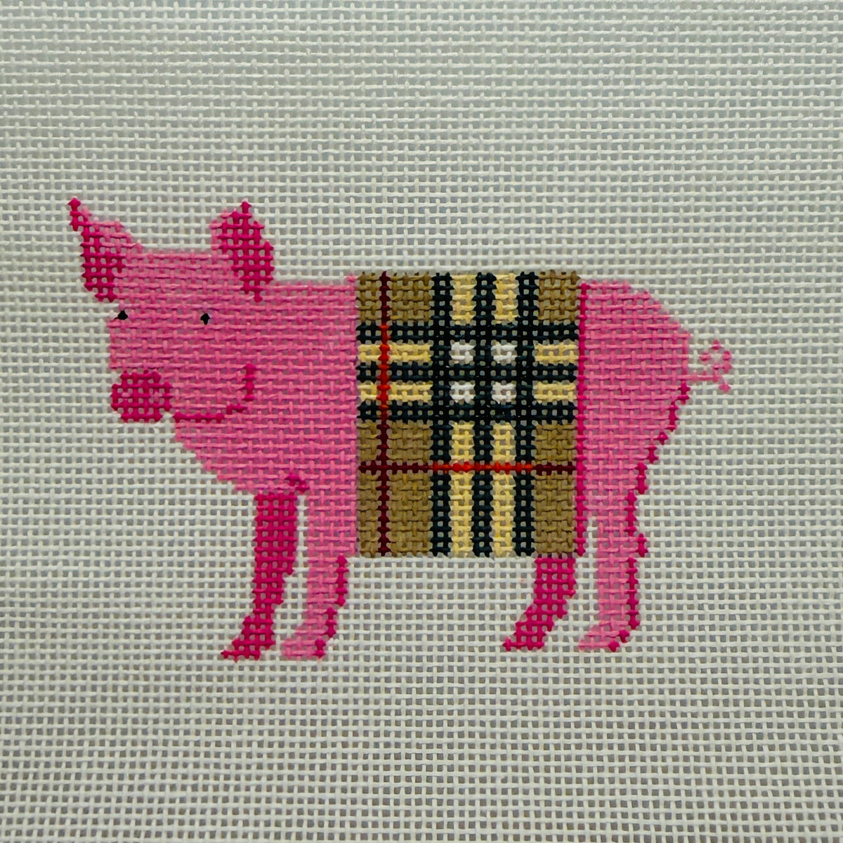 Pig in a B Plaid Blanket Needlepoint Canvas