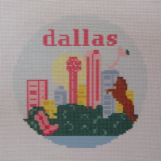 Dallas Travel Round Needlepoint Canvas