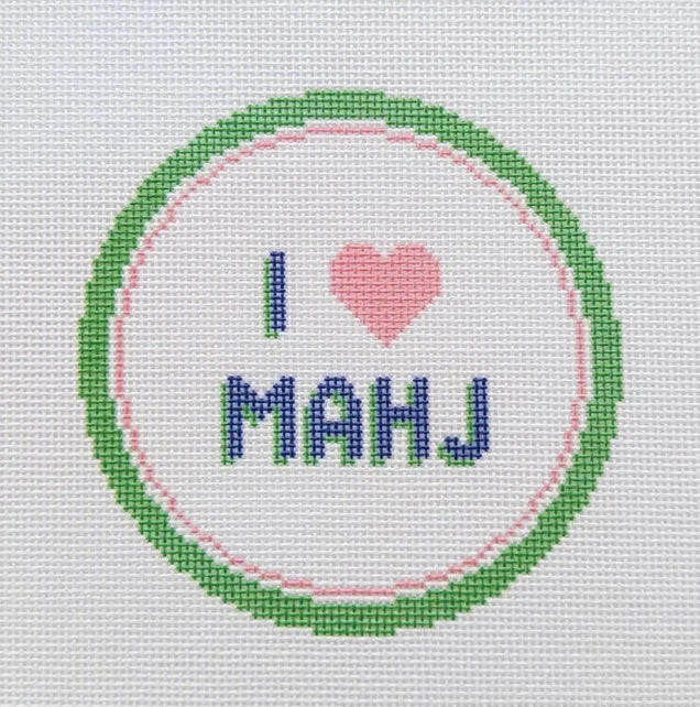 I Heart Mahj Round Needlepoint Canvas
