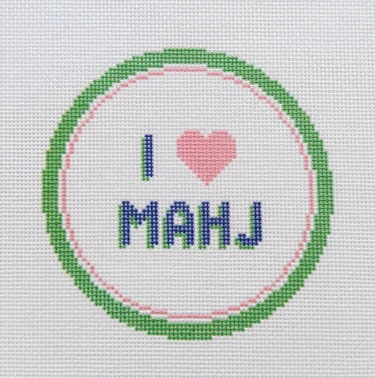 I Heart Mahj Round Needlepoint Canvas