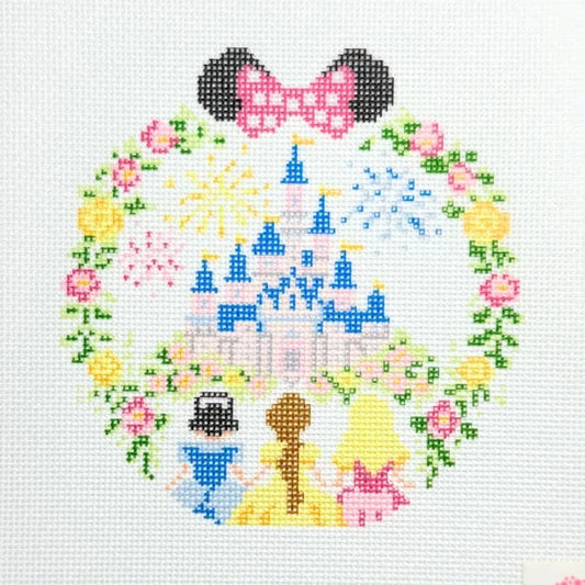 Three Princesses at the Castle Round Needlepoint Canvas