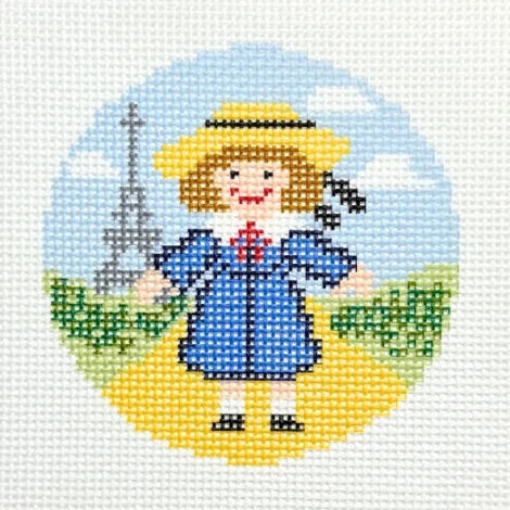 Little Paris Girl Round Needlepoint Canvas