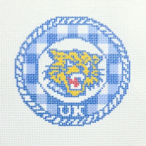 Kentucky Gingham Wildcat Round Needlepoint Canvas