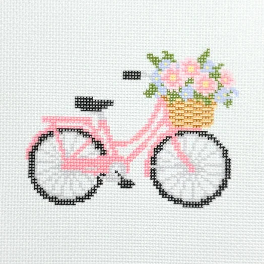 Pink Bicycle and Blooms Needlepoint Canvas