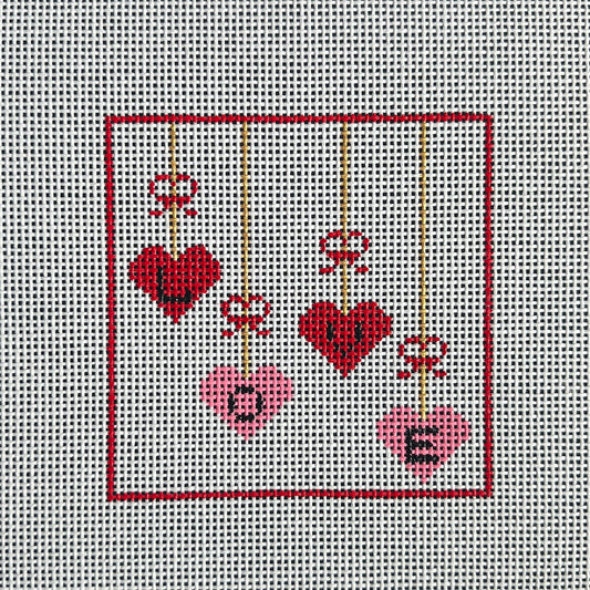 Valentine's Hanging LOVE Hearts Needlepoint Canvas