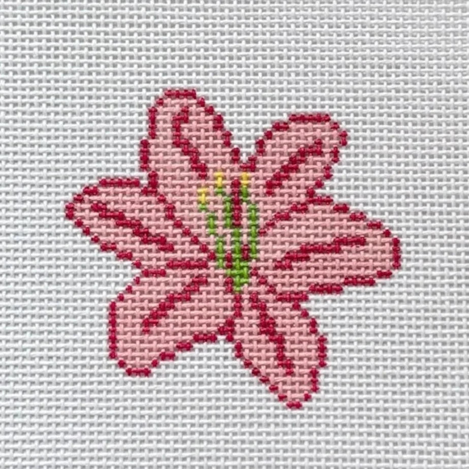 Mini Pink Lily Flower Needlepoint Canvas