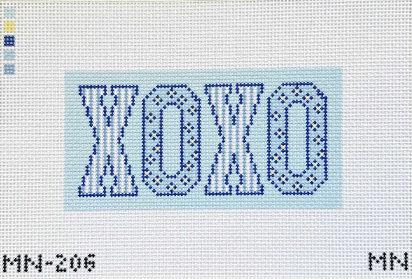 XOXO Blue Block Letters Needlepoint Canvas