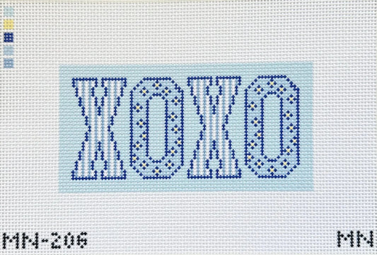 XOXO Blue Block Letters Needlepoint Canvas