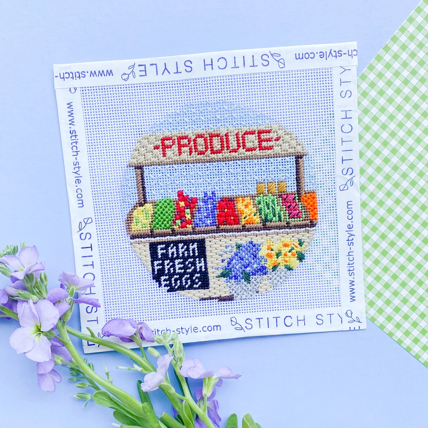 Farmer's Market Produce Stand Round Needlepoint Canvas & Stitch Guide
