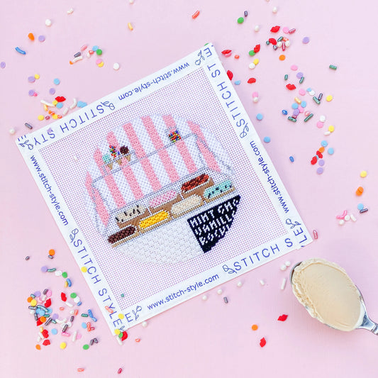 Ice Cream Shop Round Needlepoint Canvas & Stitch Guide