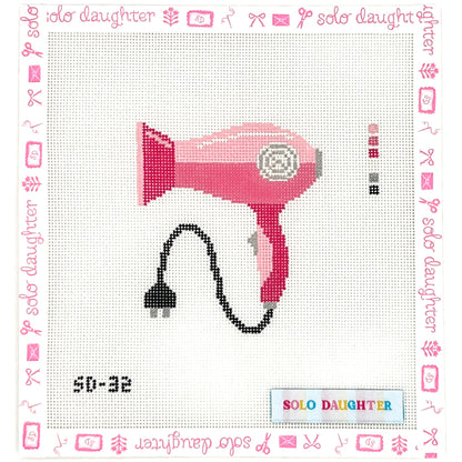 Pink Hair Dryer Needlepoint Canvas