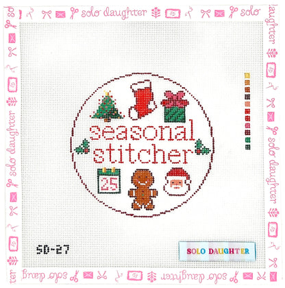 Christmas Seasonal Stitcher Round Needlepoint Canvas