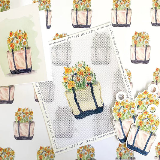 Daffodil Boat Tote Needlepoint Canvas