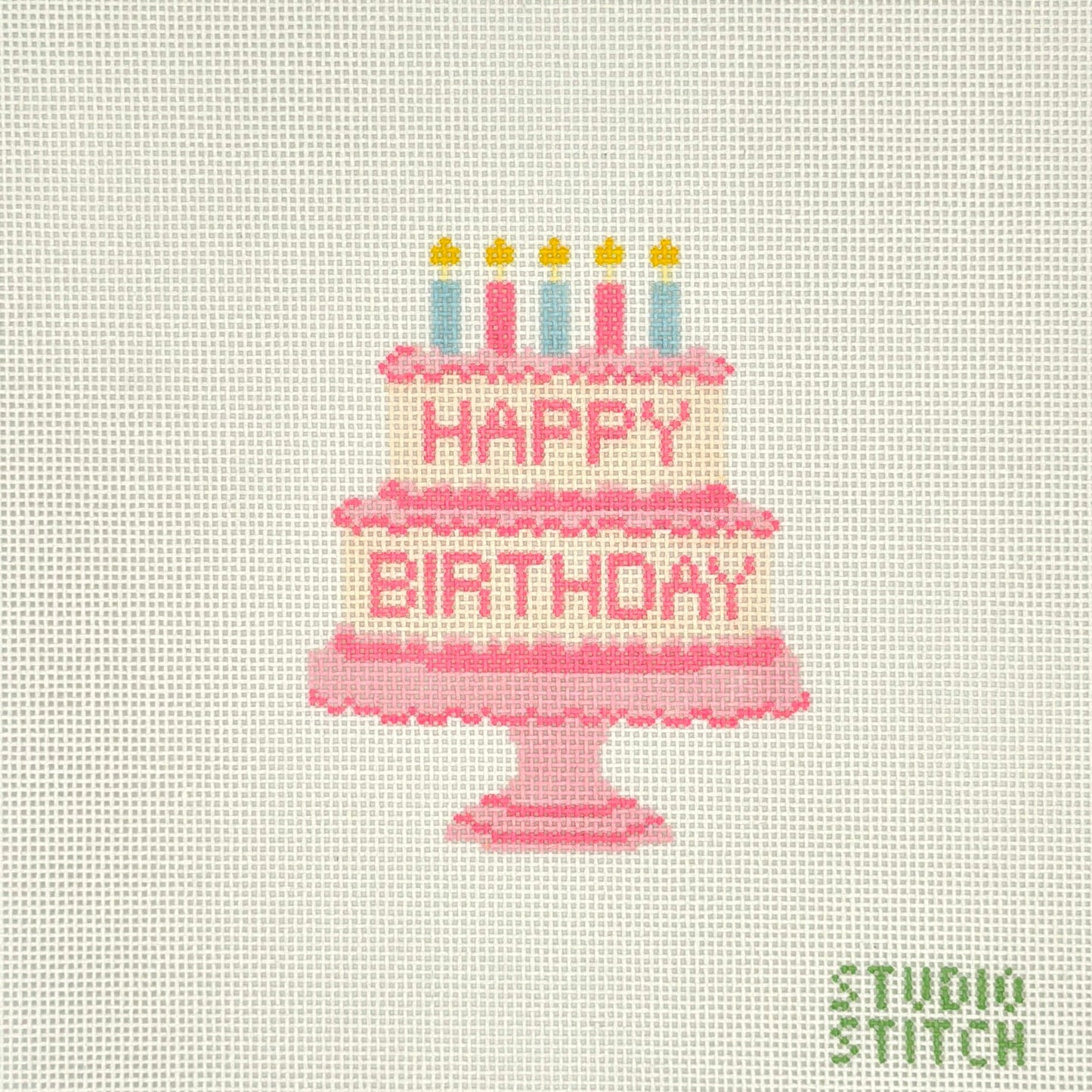 Pink Layered Birthday Cake Needlepoint Canvas