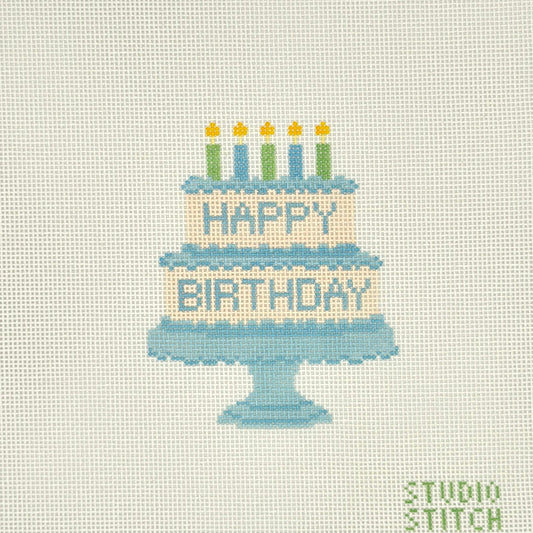 Blue Layered Birthday Cake Needlepoint Canvas