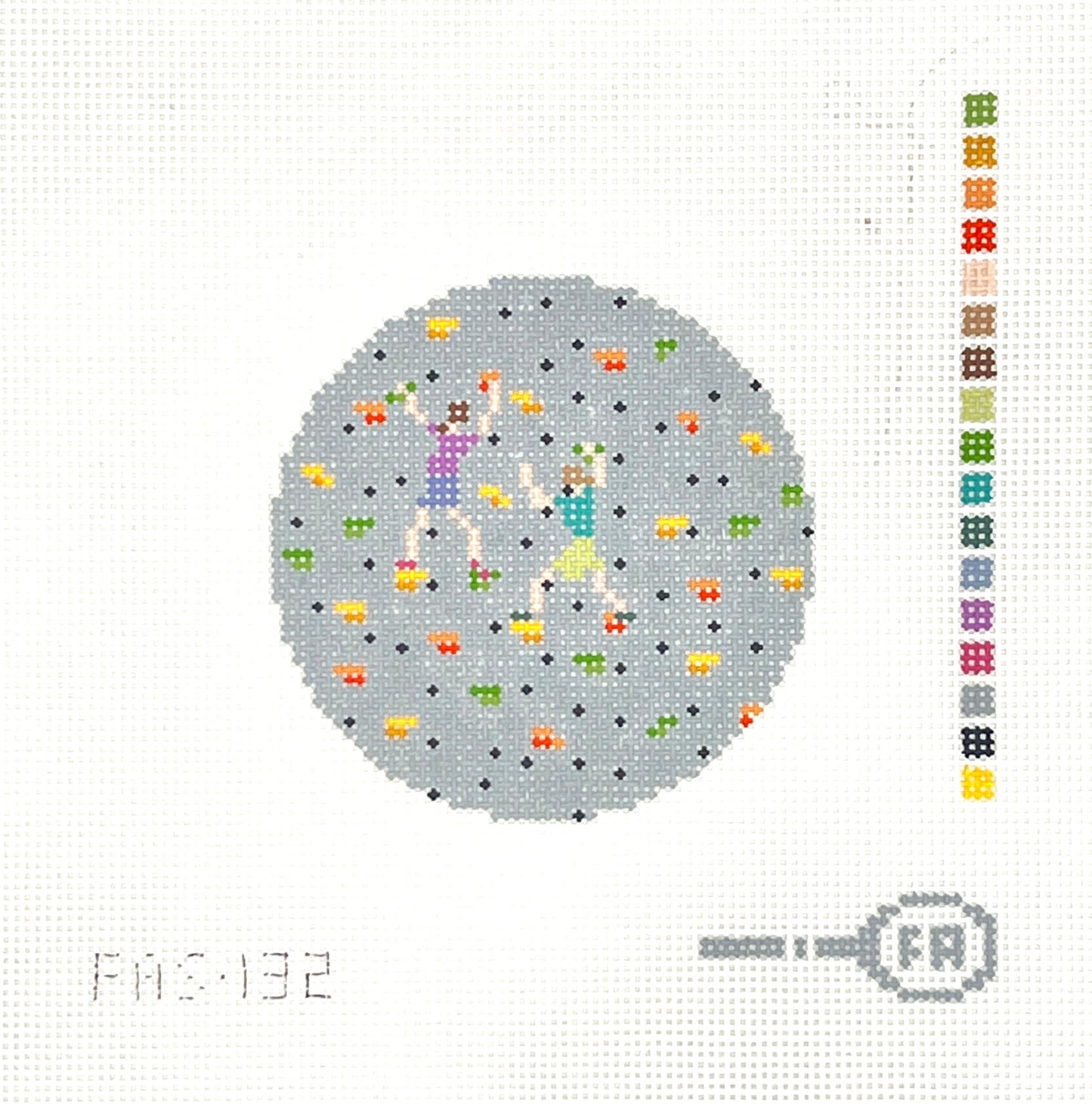 Rock Climbers Round Needlepoint Canvas