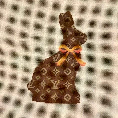 Designer Chocolate Bunny with Orange Bow Needlepoint Canvas