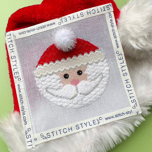 Santa Face Round Needlepoint Canvas & Stitch Guide