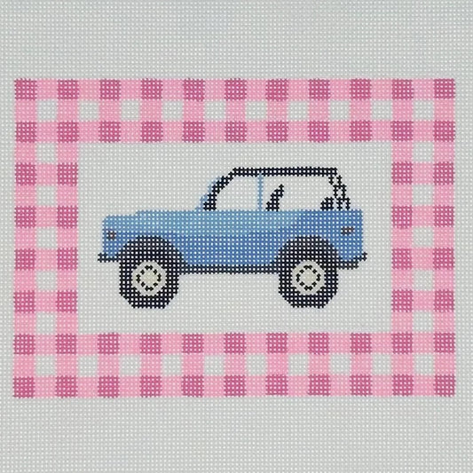 Pink Gingham Bronco Needlepoint Canvas