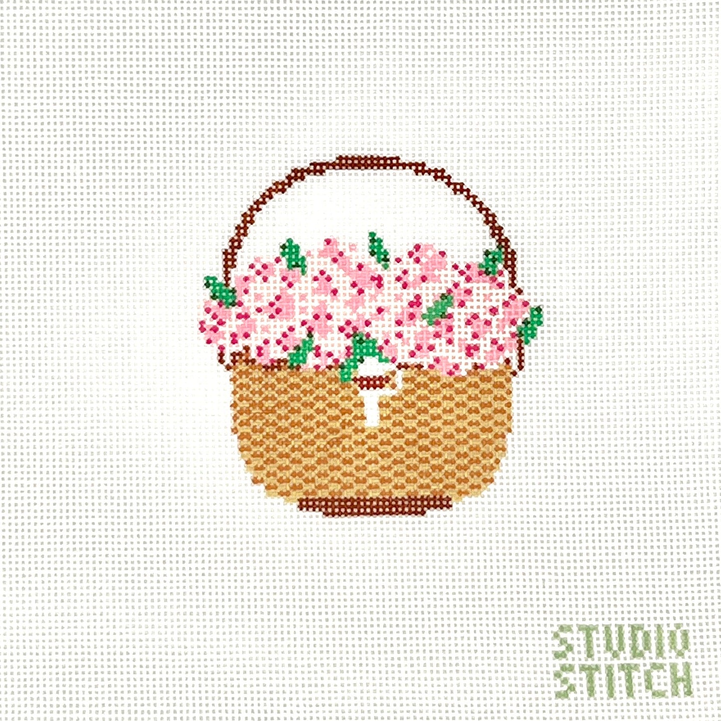 Pink Nantucket Basket Needlepoint Canvas