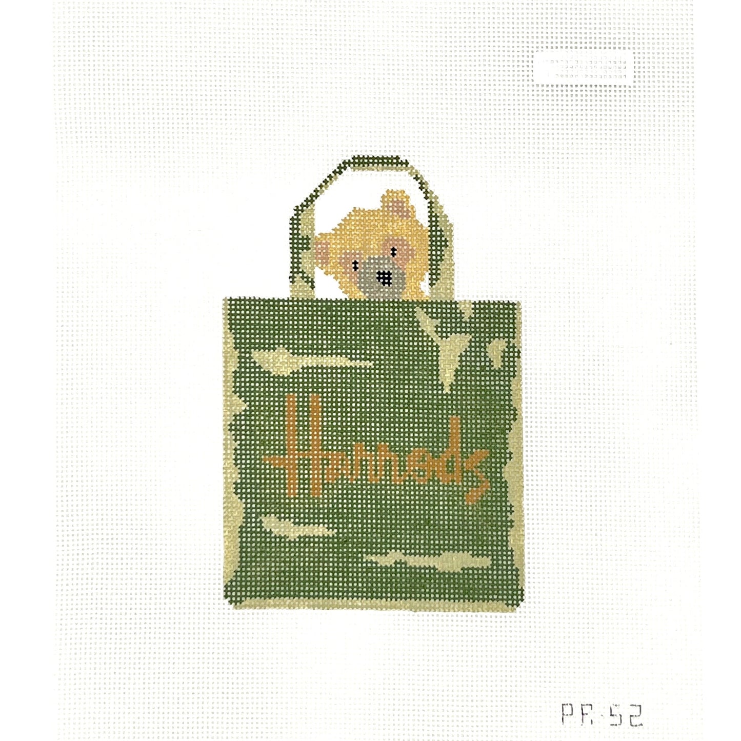 Green Bear in Shopping Bag Needlepoint Canvas