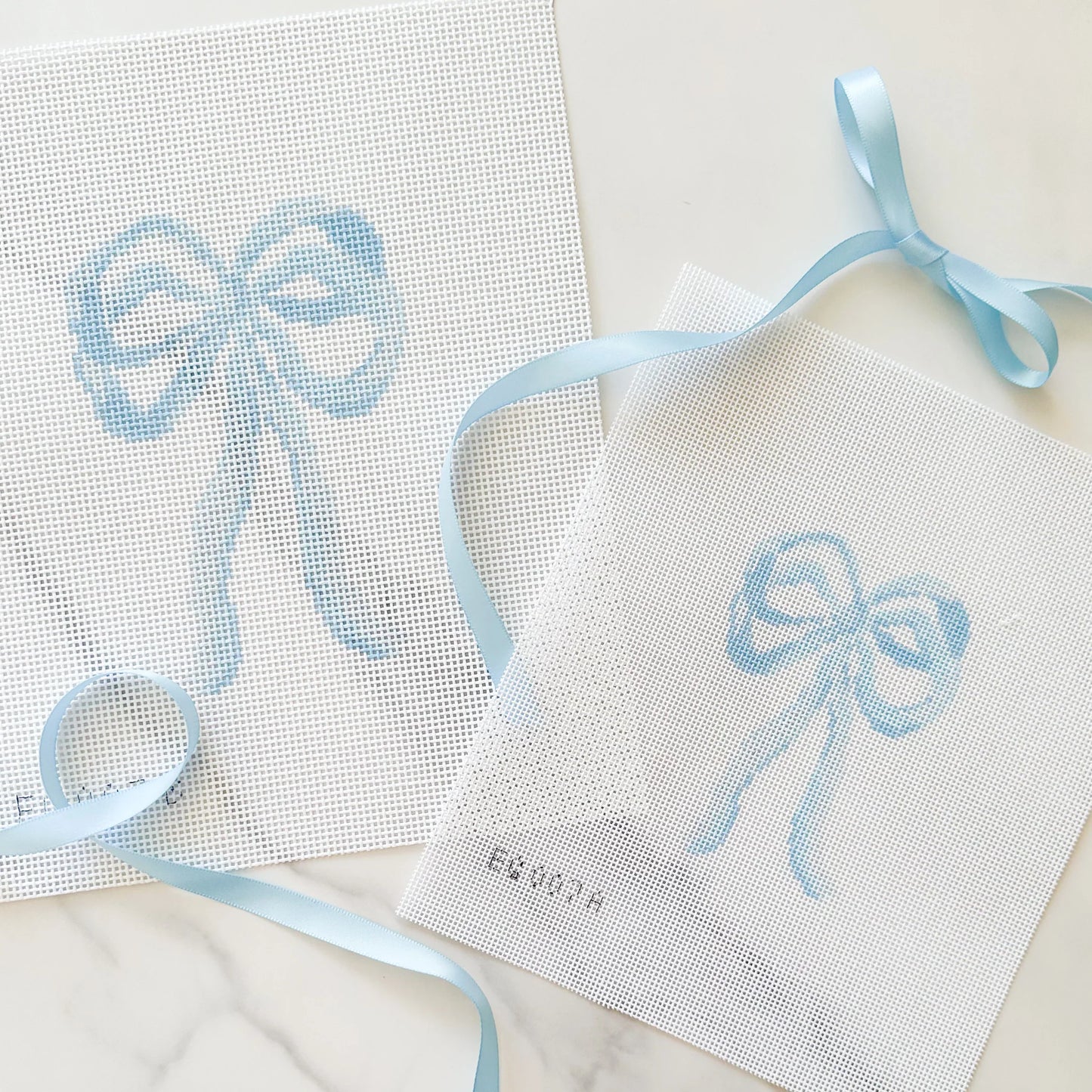 Long Baby Blue Bow Needlepoint Canvas