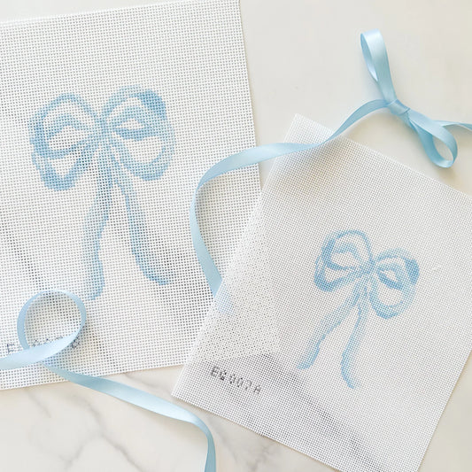 Long Baby Blue Bow Needlepoint Canvas
