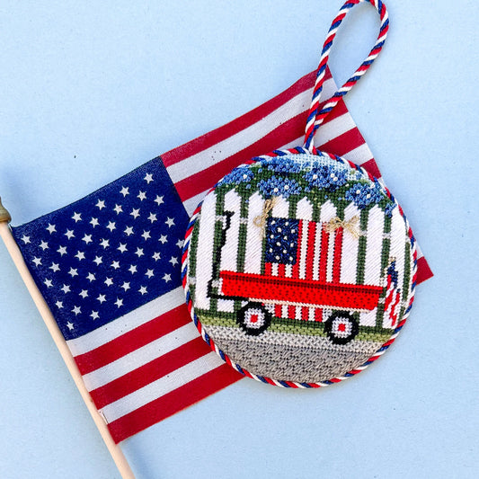 Patriotic Wagon Round Needlepoint Canvas & Stitch Guide