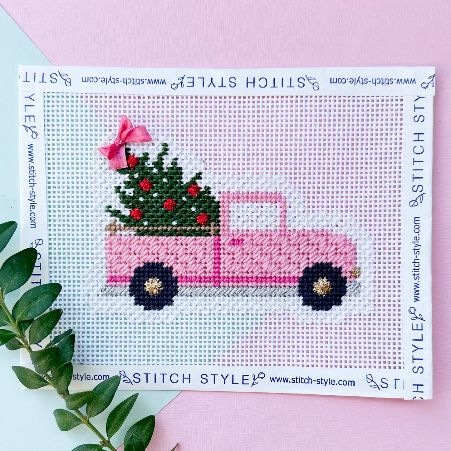 Pink Christmas Truck Needlepoint Canvas & Stitch Guide