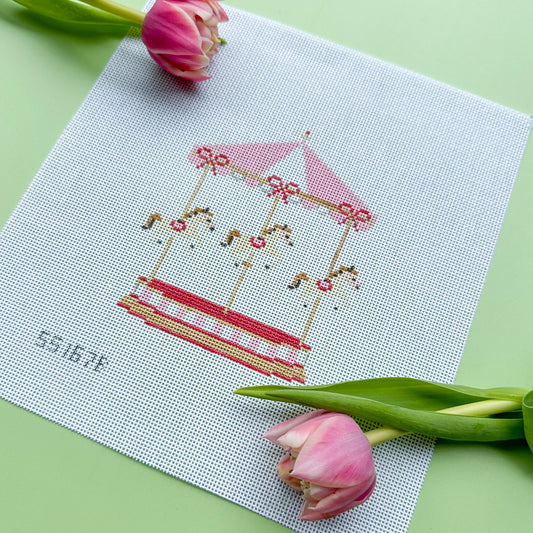 Pink Baby Carousel Needlepoint Canvas