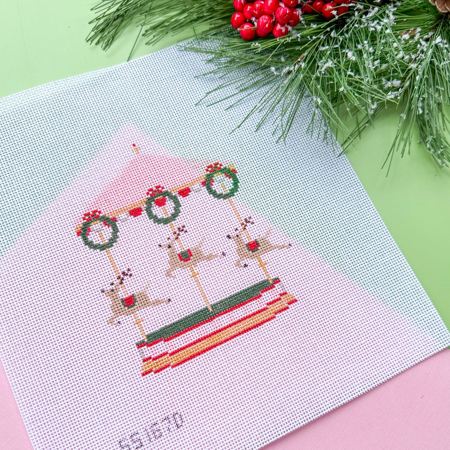 Christmas Reindeer Carousel Needlepoint Canvas