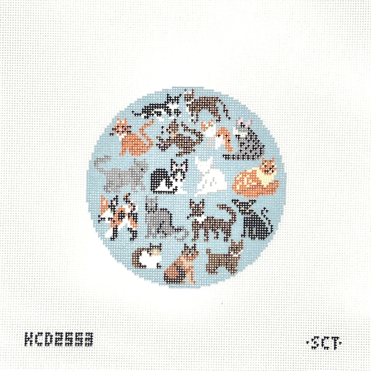 Blue Cat Round Needlepoint Canvas