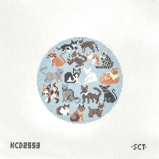 Blue Cat Round Needlepoint Canvas