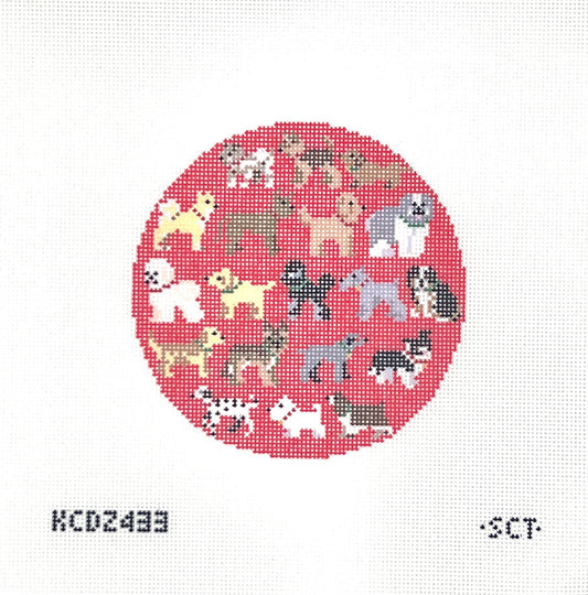 Red Dog Round Needlepoint Canvas