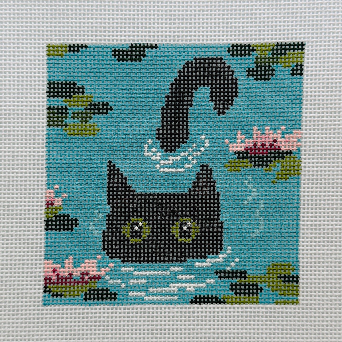 Cat in Lily Pads Needlepoint Canvas
