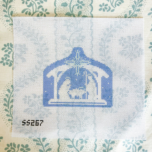 Blue and White Stable Nativity Scene Needlepoint Canvas