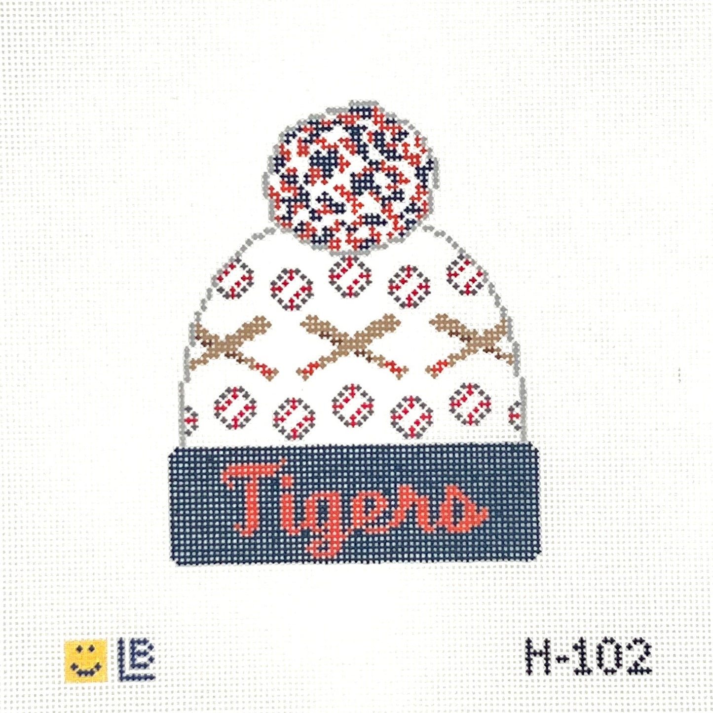 Tigers Baseball Beanie Needlepoint Canvas