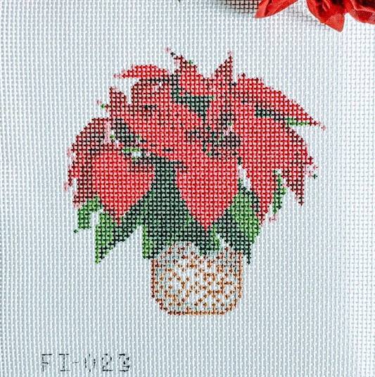 Red Poinsettia Needlepoint Canvas