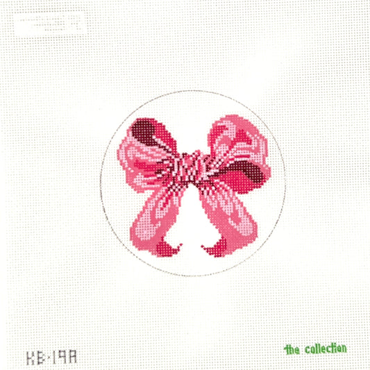 Small Bow Round - Pink Needlepoint Canvas
