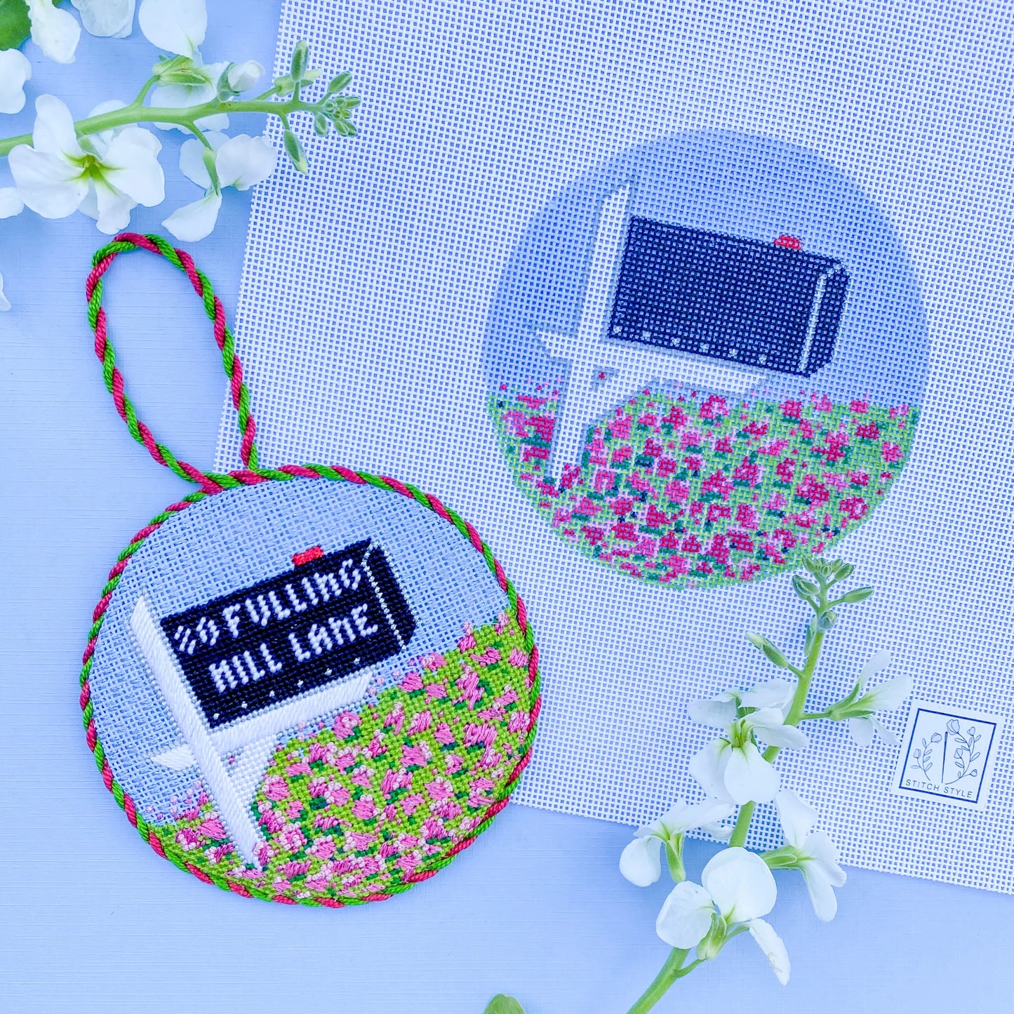 Azalea Mailbox Round Needlepoint Canvas & Stitch Guide