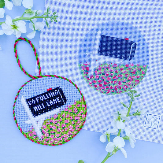 Azalea Mailbox Round Needlepoint Canvas & Stitch Guide