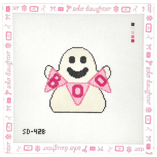 Ghost with Pink Boo Sign Needlepoint Canvas