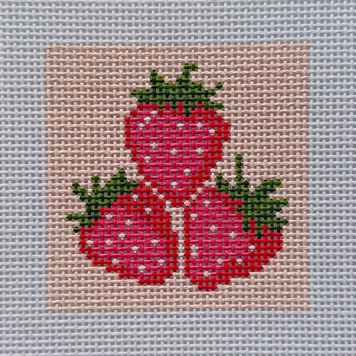 Small Strawberries Square Needlepoint Canvas