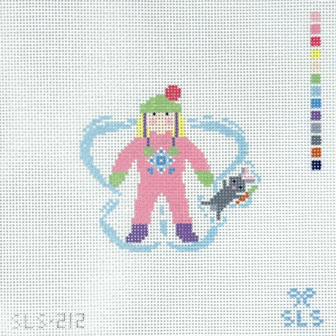Snow Angel Girl with Bunny Needlepoint Canvas