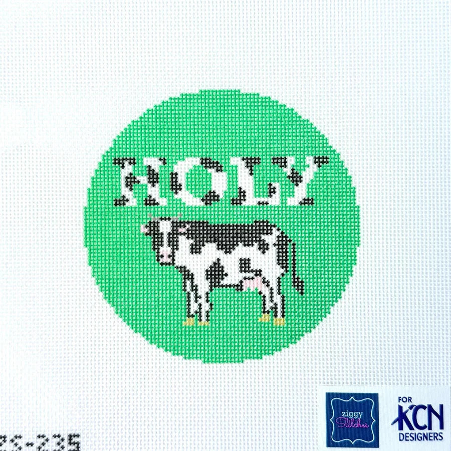 Holy Cow Round Needlepoint Canvas