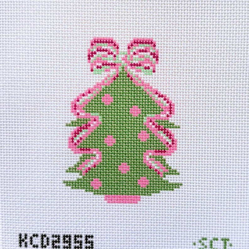 Green Tree with Pink Bow Needlepoint Canvas