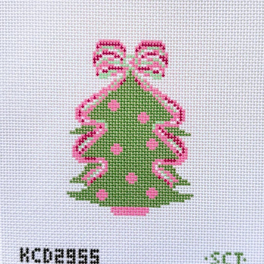 Green Tree with Pink Bow Needlepoint Canvas