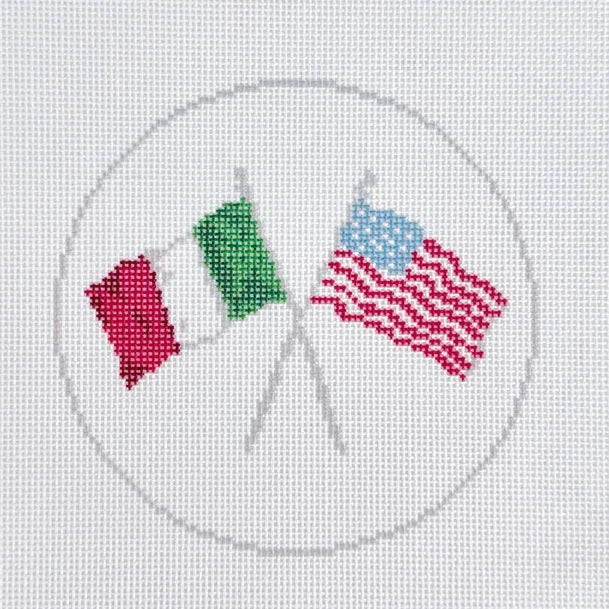 Italian American Flags Round Needlepoint Canvas