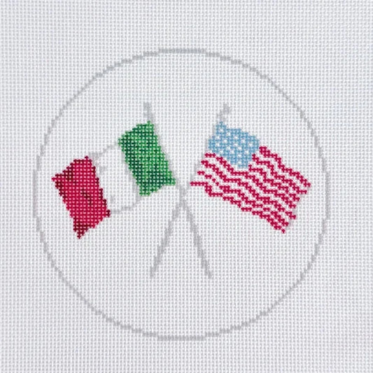 Italian American Flags Round Needlepoint Canvas